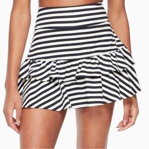 Black and White Striped Ruffle Activewear Skort